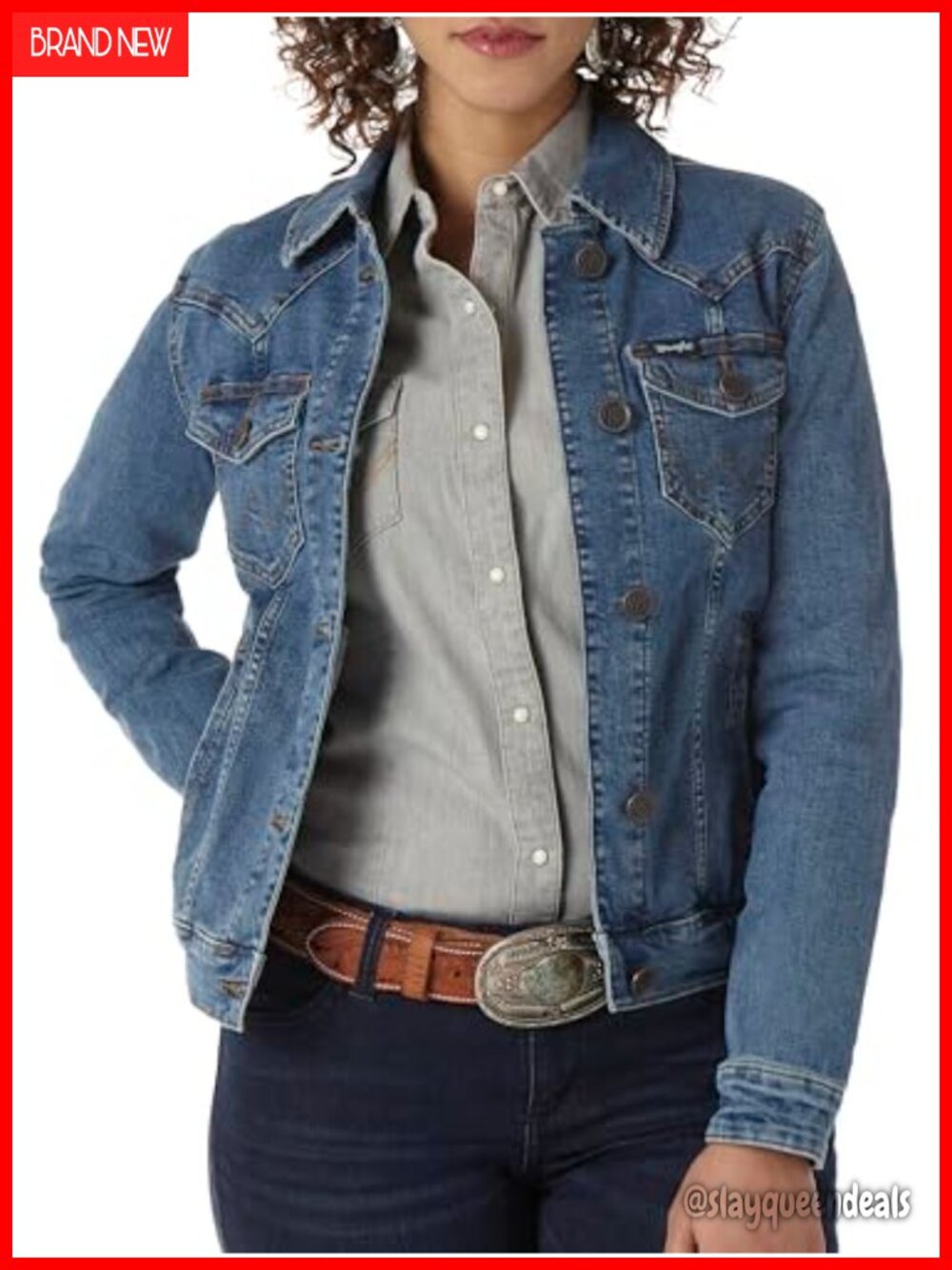 Wrangler Unlined Denim Jacket Button Front Point Collar Long Sleeve